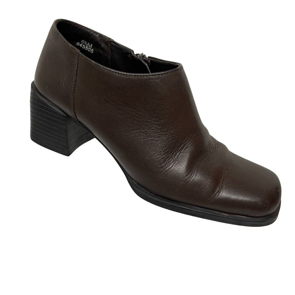 Y2K Hughes Paige Block Heel Ankle Shoes Booties Brown‎ Leather Size 6.5